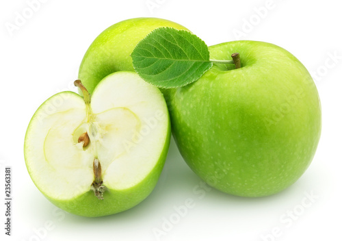 Green apples with leaves