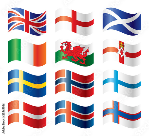 Wavy flags set - Northern Europe