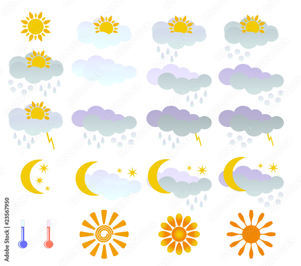 Obraz Meteo icons with sun clouds and moon show weather