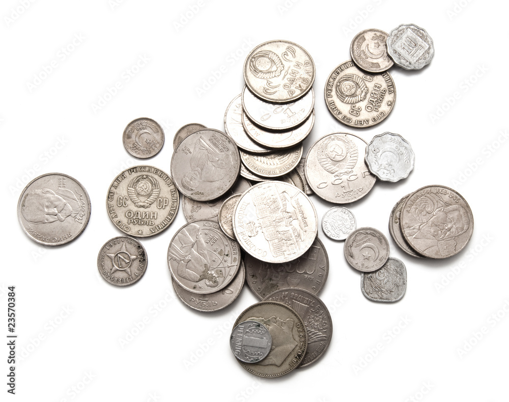 Various coins of the ancient sample on a white background Various coins of the ancient sample on a white background