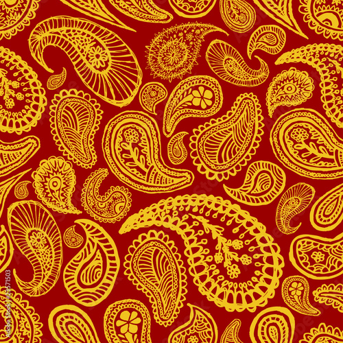 red abstract hand drawn seamless paisley background