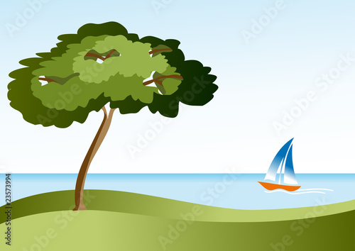 paisaje con mar y velero