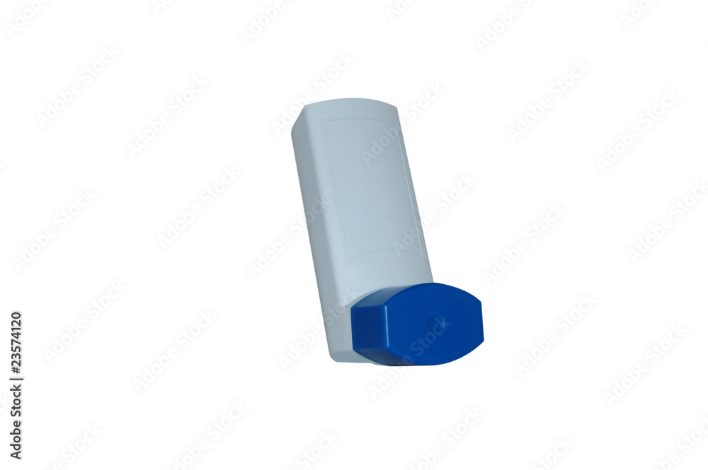 Blue Asthma Inhaler Case Isolated on White Blue Asthma Inhaler Case Isolated on White
