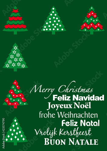tarjeta de navidad con árboles idiomas