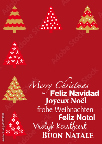 tarjeta de navidad con árboles roja
