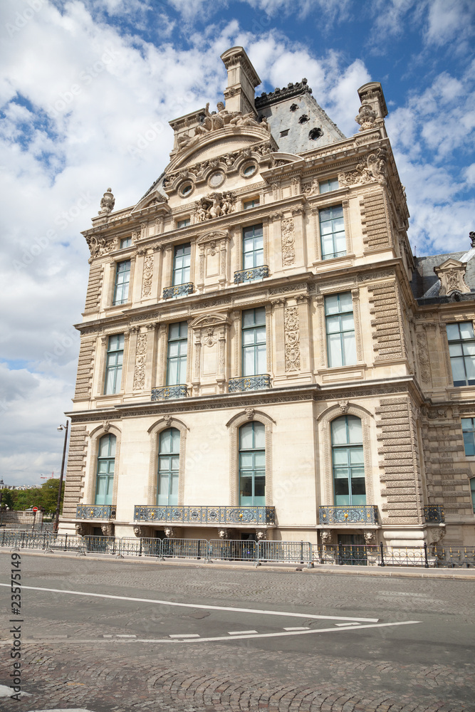 Louvre museum facade. South corner. Paris, France