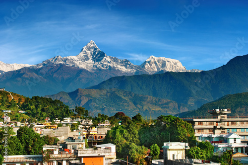 City of Pokhara and mount Machhapuchhre, Nepal