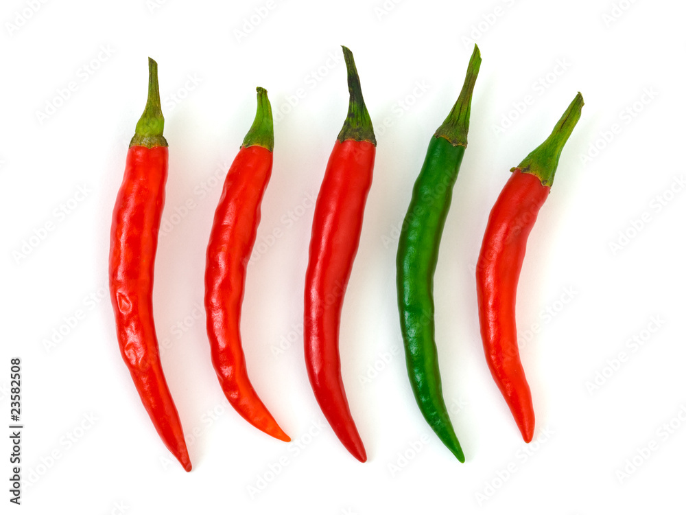 Green and red hot chili pepper