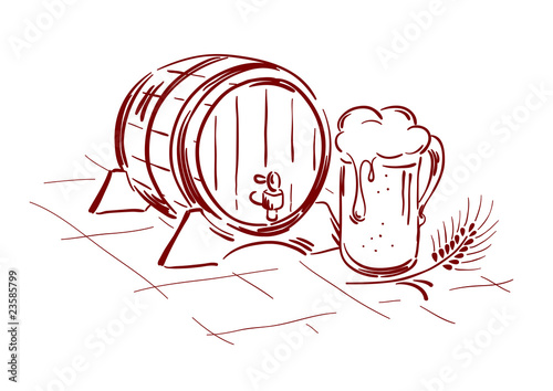 Beer barrel and mug