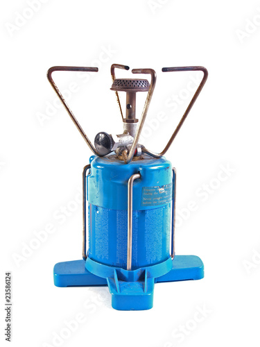 Camping gas cooker on a white background.