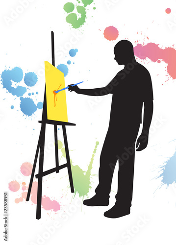 man is painting silhouette vector