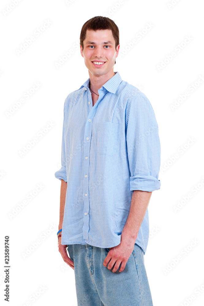Fototapeta premium smiley man in blue shirt