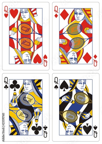 playing cards queen tennis and badminton players