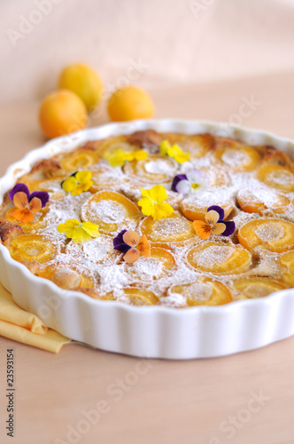 Apricot Clafoutis with edible flowers