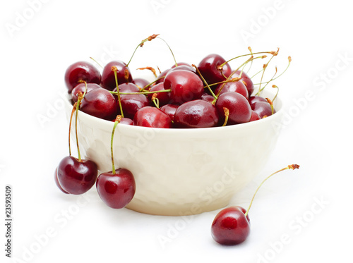 Tableau sur toile sweet cherries in the white bowl