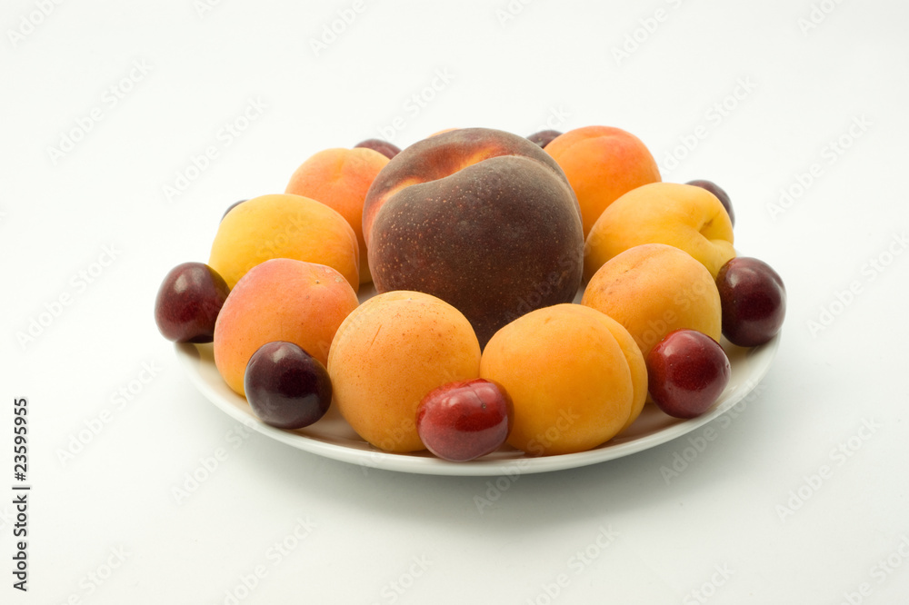 Apricots, peach and cherries