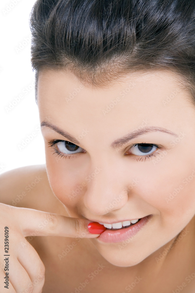 Brightly picture of sexy female face with finger in mouth Brightly picture of sexy female face with finger in mouth