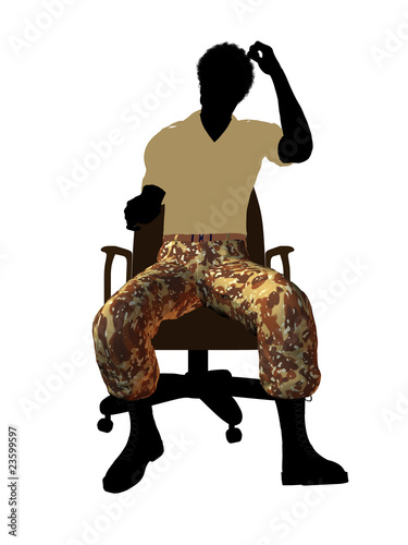 African American Soldier Sitting In An Office Chair Illustration Silhouette photo