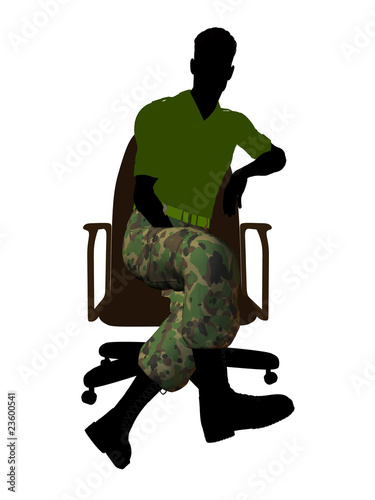 Male Soldier Sitting On An Office Chair Illustration Silhouette photo