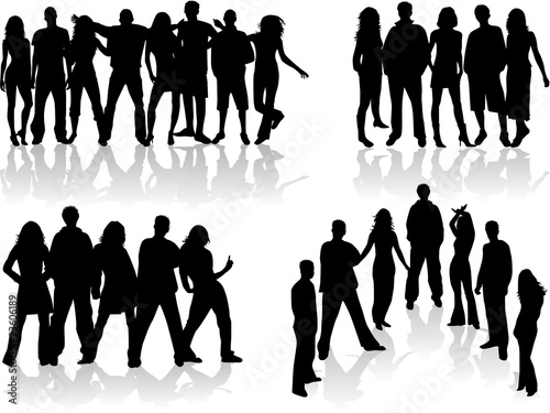 large group of people silhouettes - vector illustration