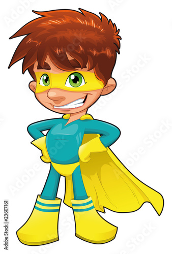 Young superhero. Vector character, isolated object