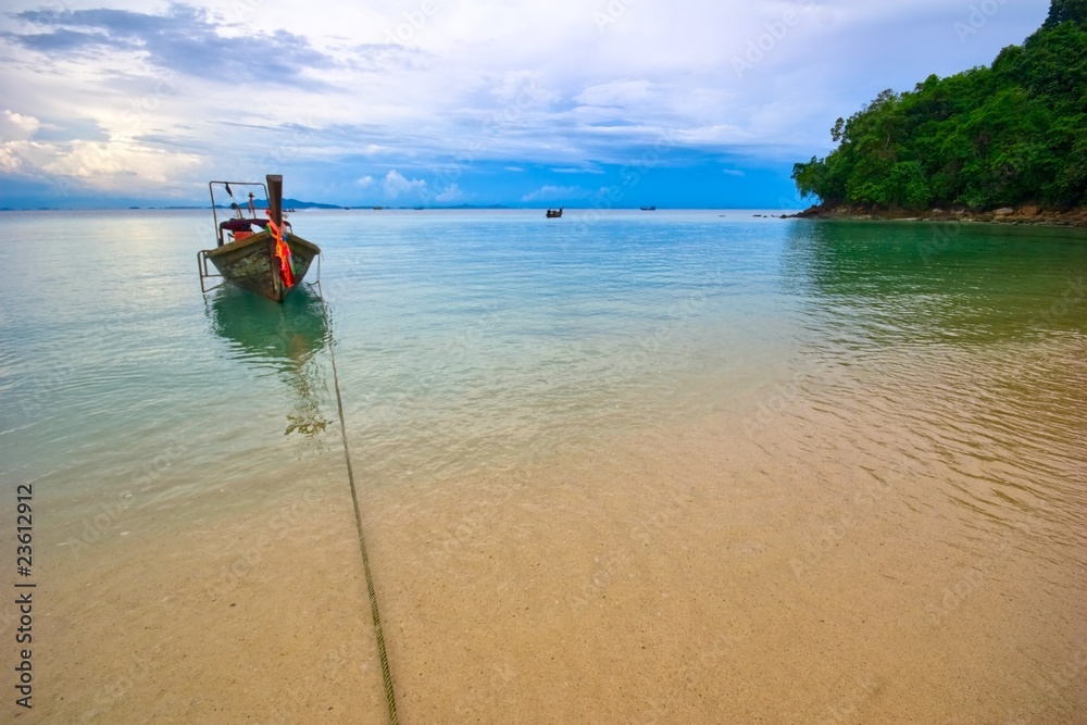 Thai boat near the beach. Phi Phi island. Thailand Thai boat near the beach. Phi Phi island. Thailand