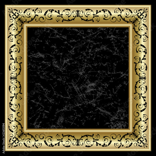 Gold frame on the black background