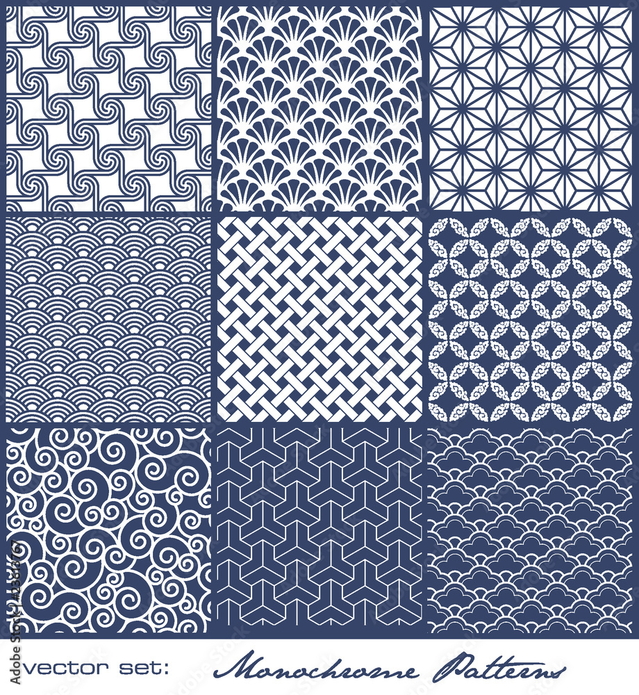 set of monochrome geometric patterns (seamless) set of monochrome geometric patterns (seamless)