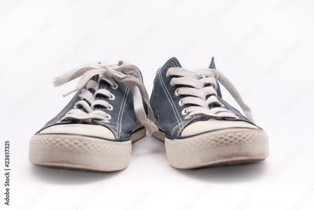 pair of old blue walking shoes pair of old blue walking shoes