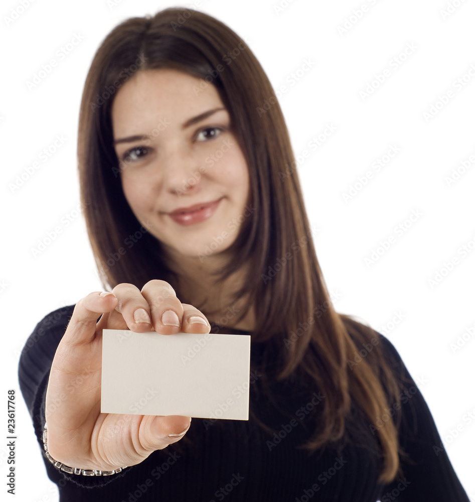 Friendly BusinessWoman with Blank Business Card Friendly BusinessWoman with Blank Business Card