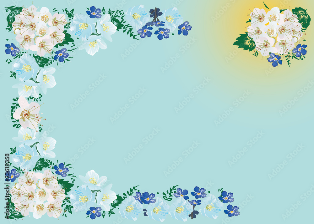 blue and white flowers frame pattern