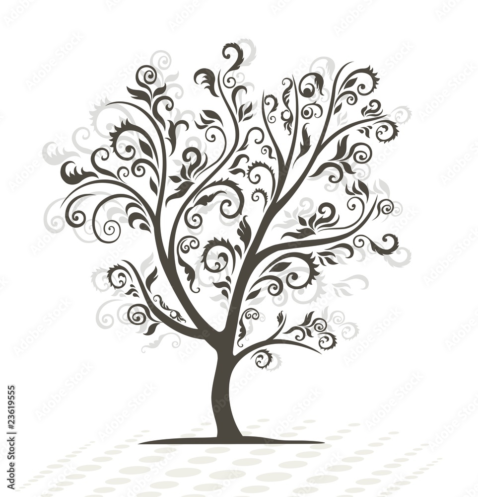 Decorative tree. Black silhouette. Decorative tree. Black silhouette.