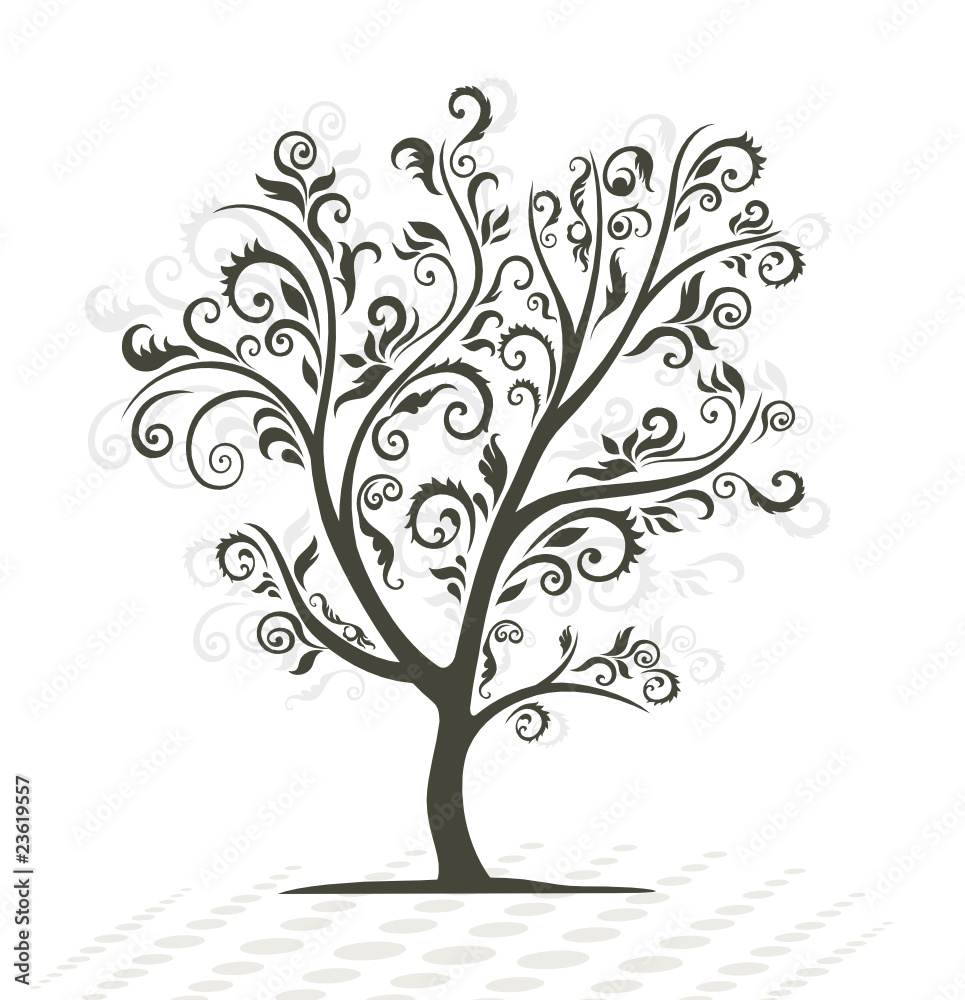 Obraz premium Decorative tree. Black silhouette.