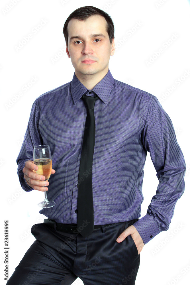 confident business man holding a glass of champagne isolated on confident business man holding a glass of champagne isolated on