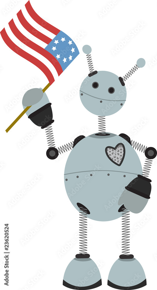 4th of July Flag holding springy round robot 4th of July Flag holding springy round robot