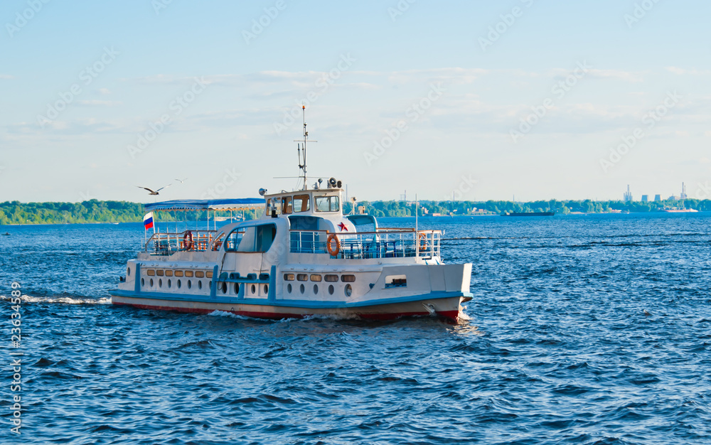 Ship on the Volga in the summer on a evening