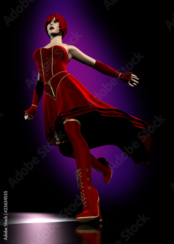 Realistic 3D woman in red dress