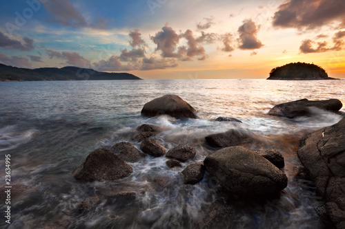 Tropical sunset at the rocks. Thailand