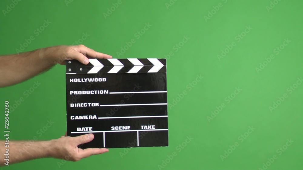 movie clapper on green screen