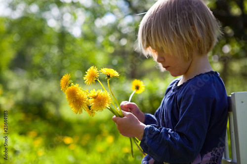 Little girl with dandelions