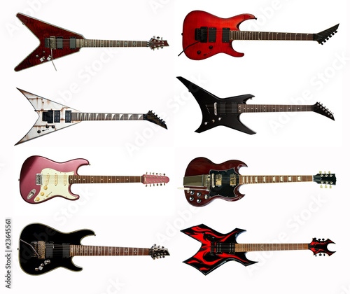 collection of heavy metal electric guitars