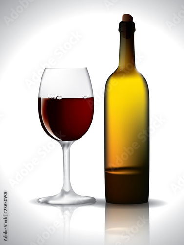 Wine glass and bottle isolated on white