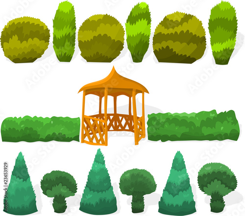 Set of a garden plants and trees