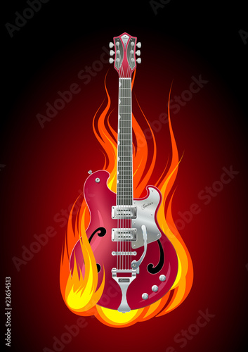 Rock guitar in flames