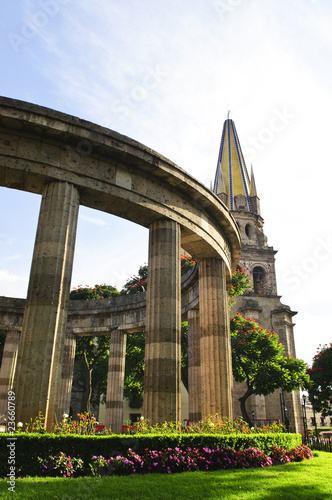 Rotunda of Jalisciences and Guadalajara Cathedral in Mexico photo