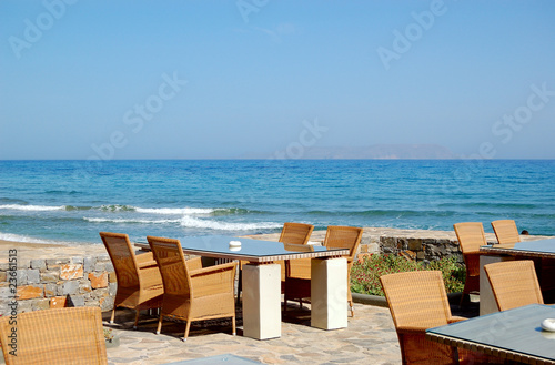 Sea view relaxation area of luxury hotel s restaurant  Crete  Gr