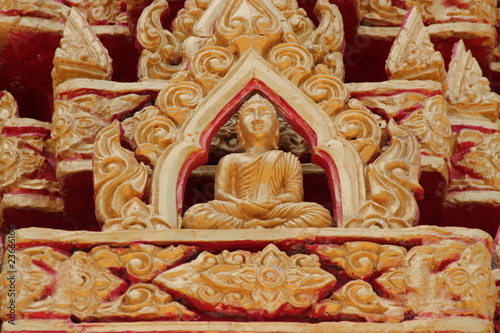 buddhist art on gable of temple, Wat Ku Ka Singh, Roi-Et