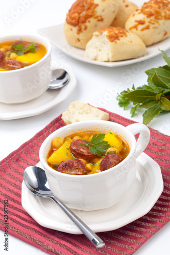 Golden chorizo and chickpea soup