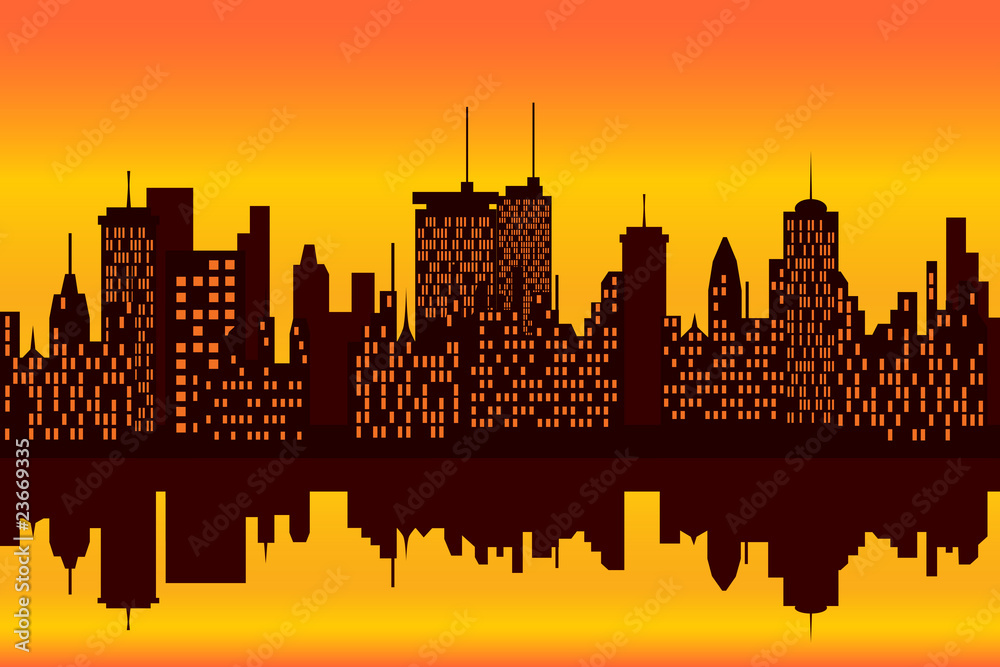 City skyline at sunset or sunrise