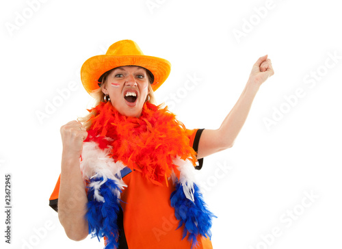 Foto Dutch soccer supporter over white background